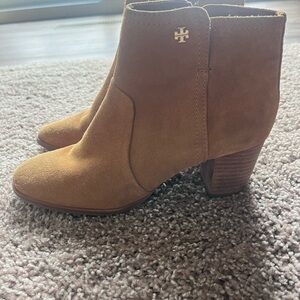 Tory Burch Suede Stacked Heel Ankle Booties